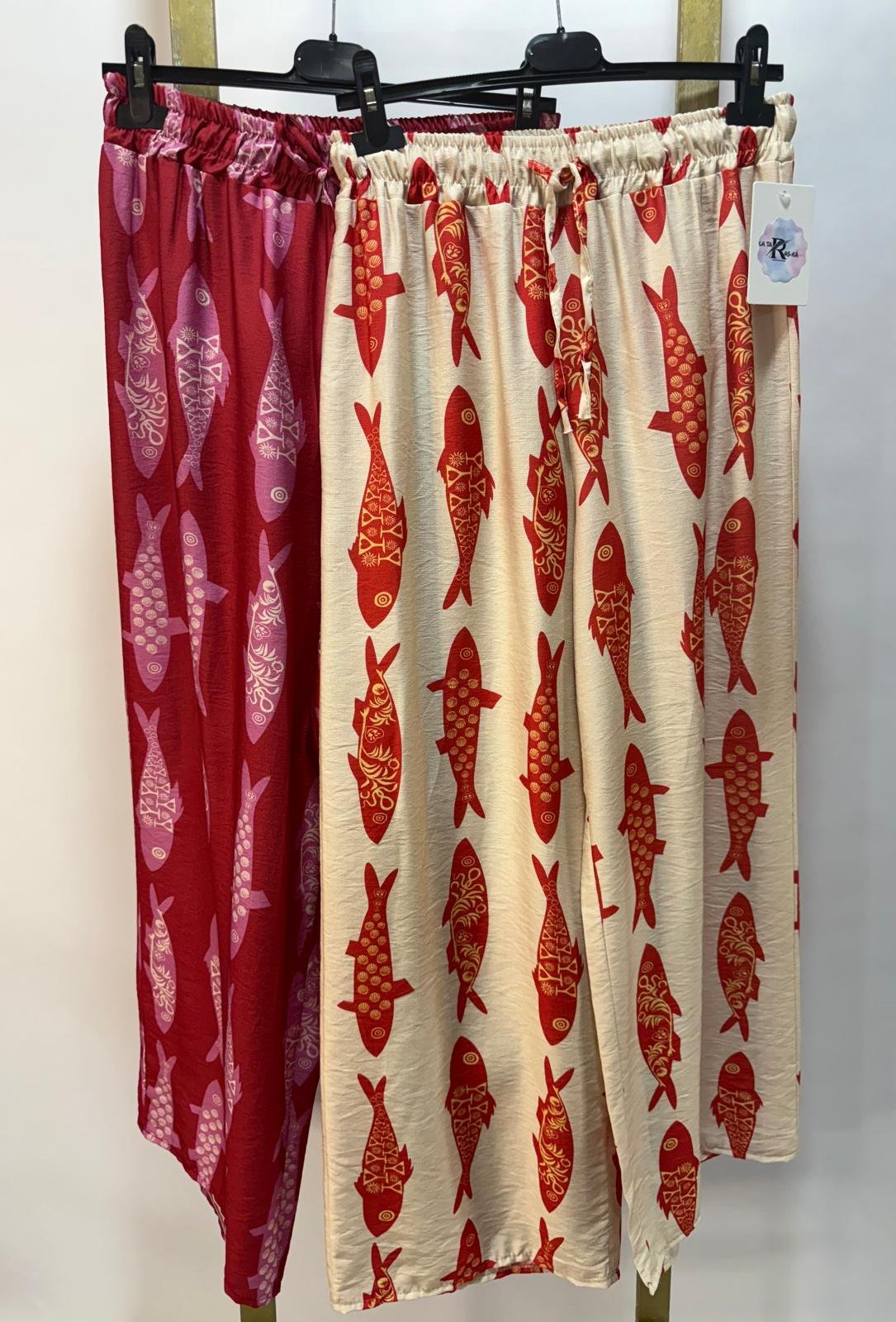 Pantalones Holgados con Estampado de Peces