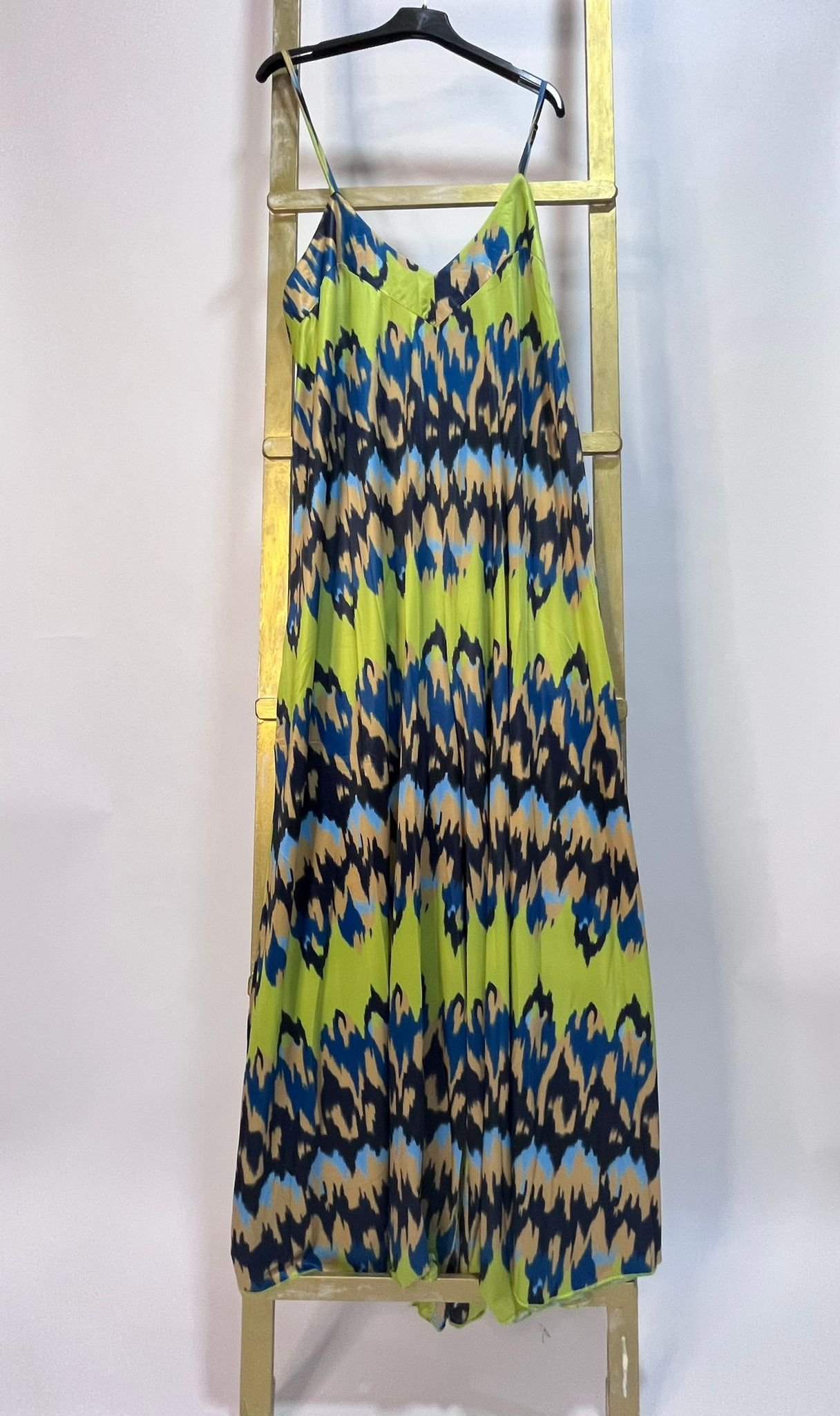 Mono palazzo estampado ikat en tonos verdes y azules